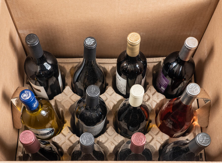 Morgantown, WV - 25 October 2019: Delivery carton from Naked Wines with dozen mixed red and white wines